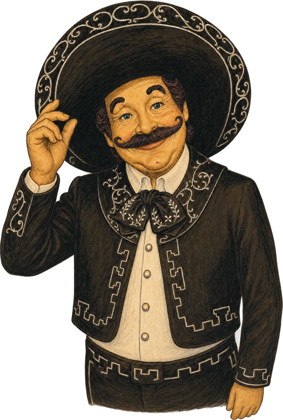 Illustration of the charro tipping his sombrero