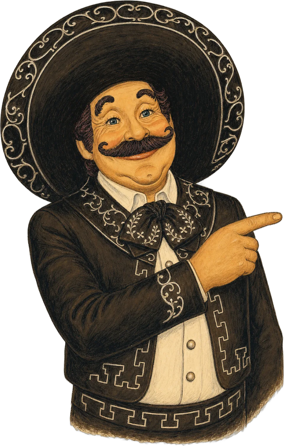 Illustration of the charro pointing to the dishes